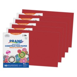 Prang® Construction Paper, Medium Weight, Holiday Red, 12" x 18", 50 Sheets Per Pack, 5 Packs