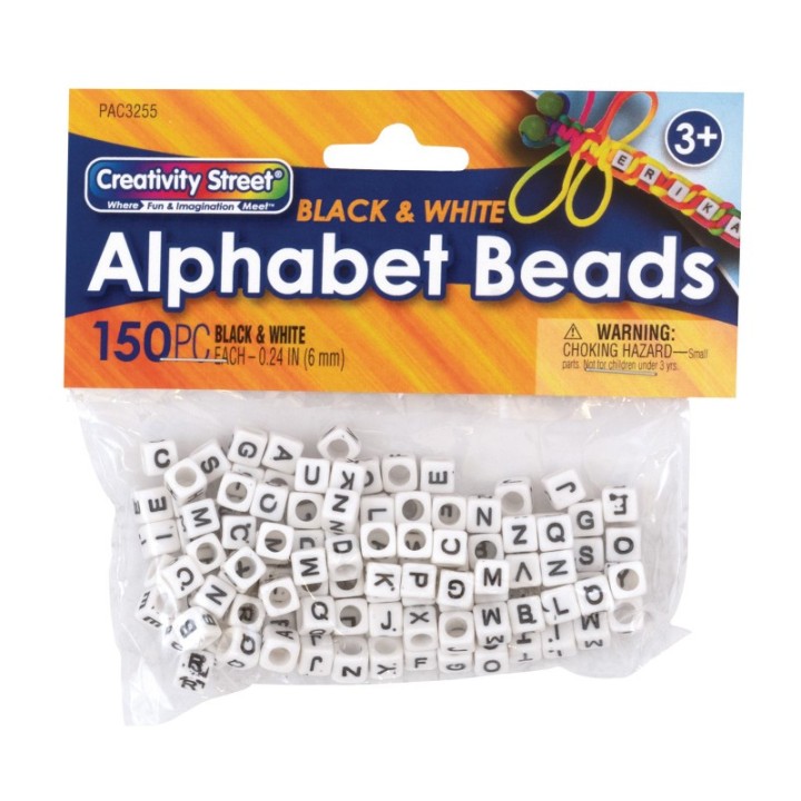 Creativity Street® Alphabet Beads, Black & White, 6 mm, 150 Count