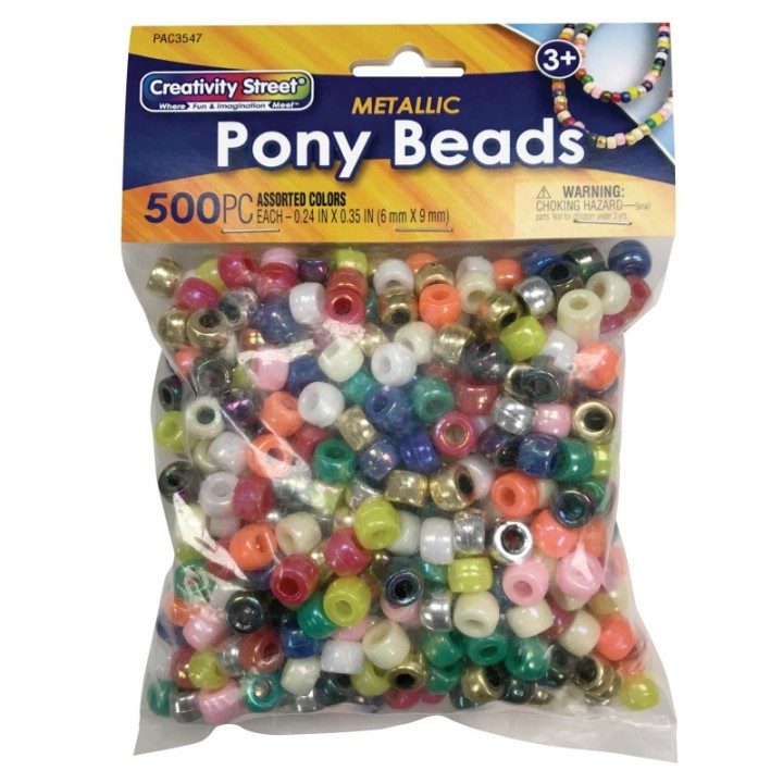 Creativity Street® Pony Beads, Assorted Metallic, 500 Pieces