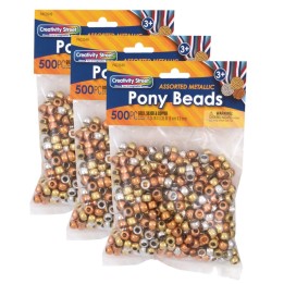 Creativity Street® Pony Beads, Gold, Silver & Copper, 6 mm x 9 mm, 500 Per Pack, 3 Packs