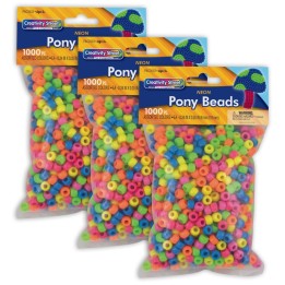 Creativity Street® Pony Beads, Assorted Neon, 6 mm x 9 mm, 1000 Per Pack, 3 Packs