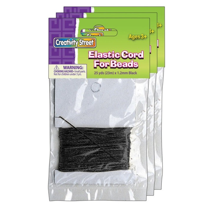Creativity Street® Elastic Cord, Black, 1.2 mm x 25 Yards, 25 Yards Per Pack, 3 Packs