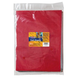 Creativity Street® Felt, 12 Assorted Colors, 9" x 12", 12 Sheets