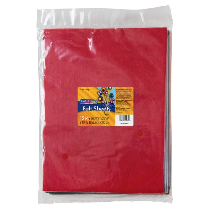 Creativity Street® Felt, 12 Assorted Colors, 9" x 12", 12 Sheets