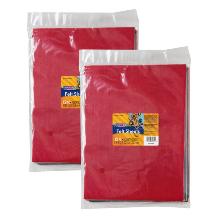 Creativity Street® Felt Sheets, Assorted Colors, 9" x 12", 12 Per Pack, 2 Packs
