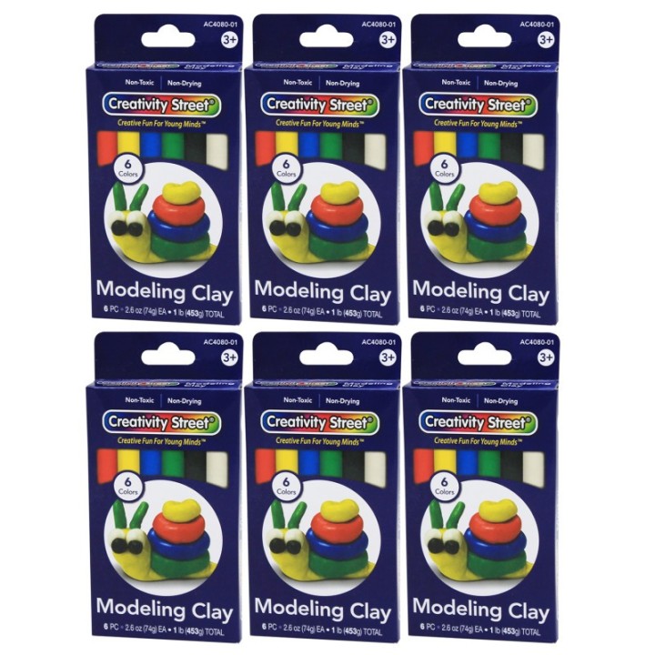 Creativity Street® Extruded Modeling Clay, 6 Assorted Colors, 6 Sticks/1 lb. Per Pack, 6 Packs