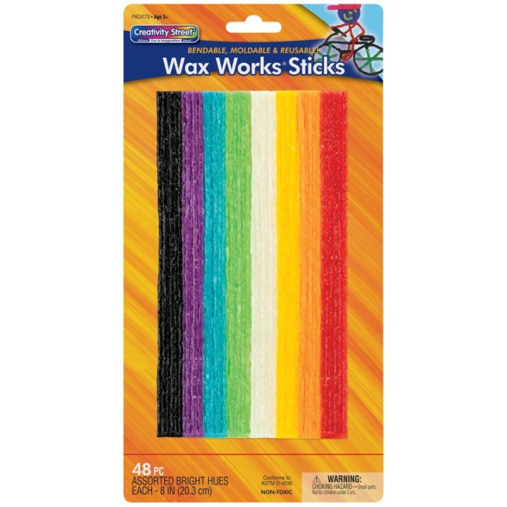 Creativity Street® Wax Works® Sticks, Assorted Bright Hues, 8", 48 Pieces