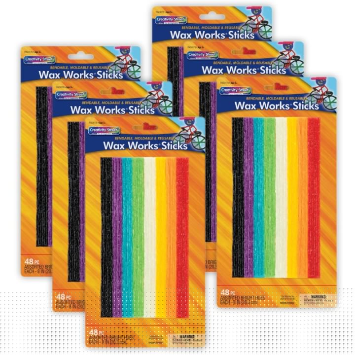 Creativity Street® Wax Works® Sticks, Assorted Bright Hues, 8", 48 Per Pack, 6 Packs