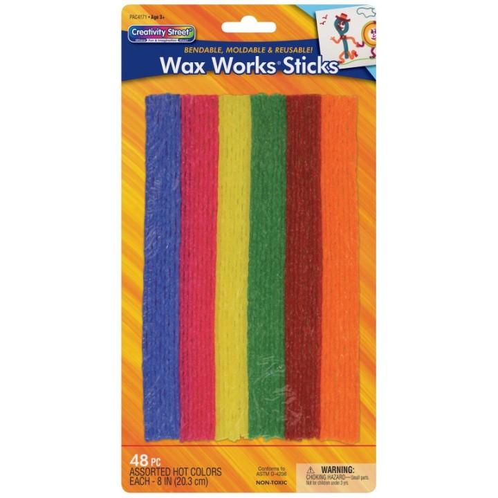 Creativity Street® Wax Works® Sticks, Assorted Hot Colors, 8", 48 Pieces