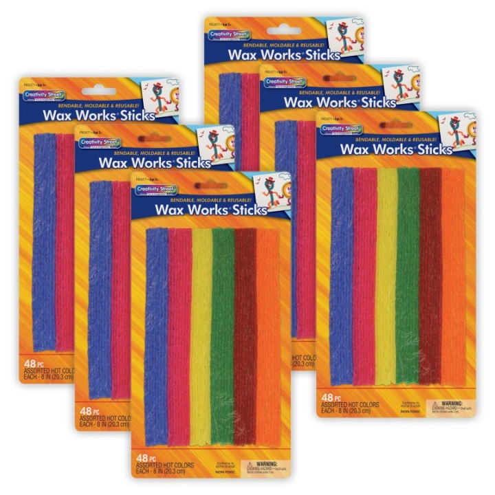 Creativity Street® Wax Works® Sticks, Assorted Hot Colors, 8", 48 Per Pack, 6 Packs