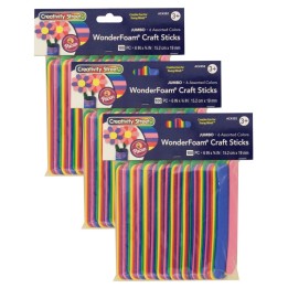 Creativity Street® WonderFoam® Jumbo Craft Sticks, Assorted Colors, 6" x 3/4", 100 Per Pack, 3 Packs