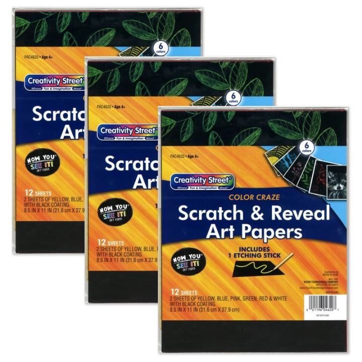 Now You See It!® Art Paper, Color Craze, 12 Sheets Per Pack, 3 Packs