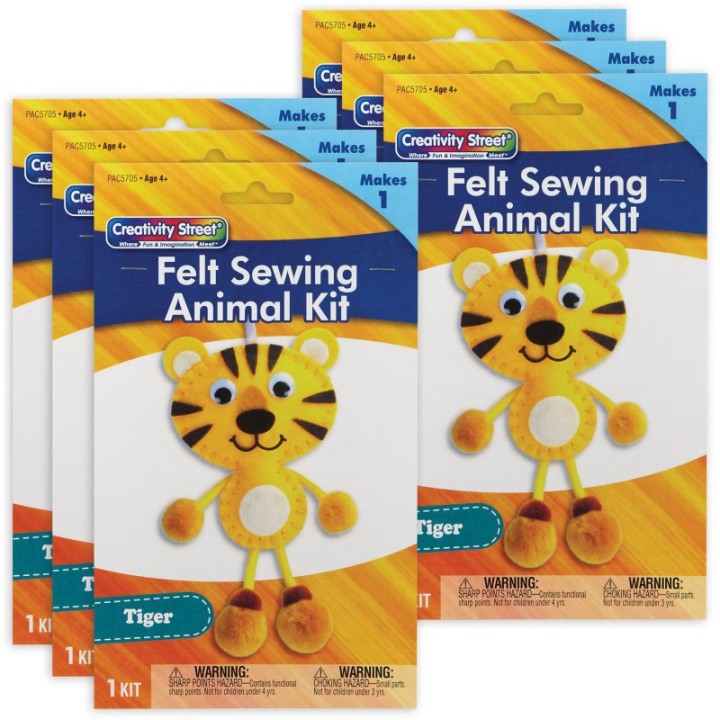 Creativity Street® Felt Sewing Animal Kit, Tiger, 4.25" x 10.75" x 0.75", 6 Kits