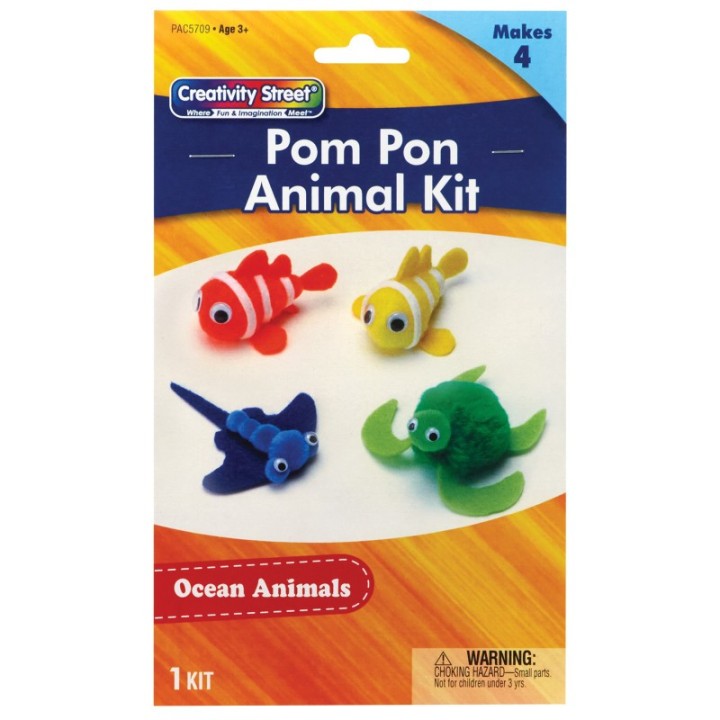 Creativity Street® Pom Pon Animal Kit, Ocean Animals, Assorted Sizes, 1 Kit Makes 4 Animals
