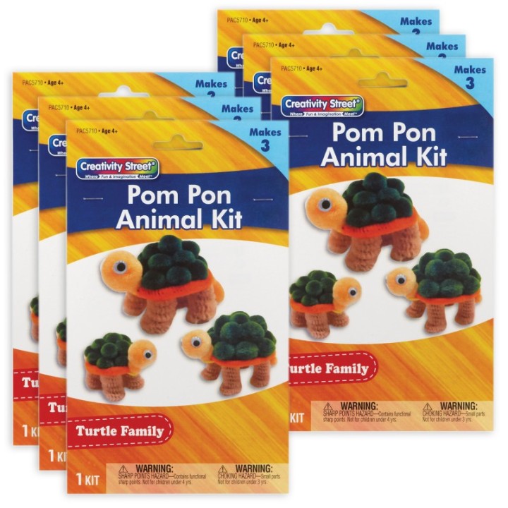 Creativity Street® Pom Pon Animal Kit, Turtle Family, Assorted Sizes, 3 Turtles Per Kit, 6 Kits