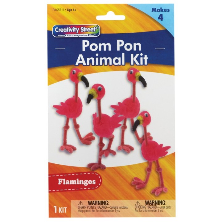 Creativity Street® Pom Pon Animal Kit, Flamingos, 2" x 2.75" x 5.25", 1 Kit Makes 4 Animals