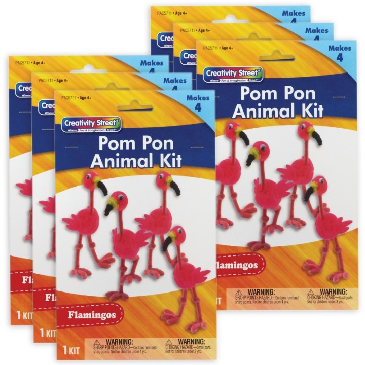 Creativity Street® Pom Pon Animal Kit, Flamingos, 2" x 2.75" x 5.25", 4 Flamingos Per Kit, 6 Kits