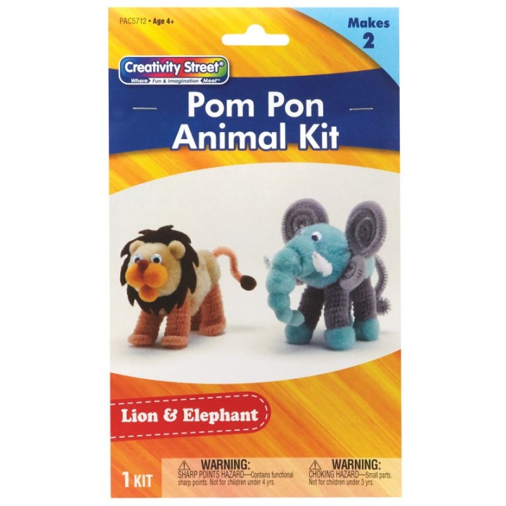 Creativity Street® Pom Pon Animal Kit, Lion & Elephant, Assorted Sizes, 1 Kit Makes 2 Animals