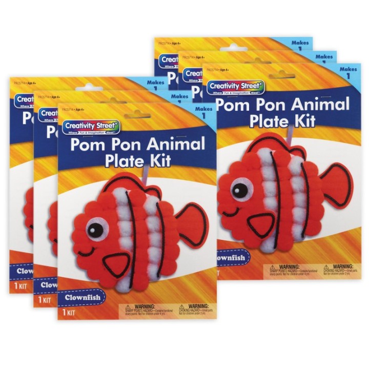 Creativity Street® Pom Pon Animal Plate Kit, Clownfish, 7.5" x 8" x 1", 6 Kits