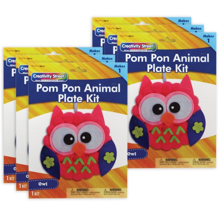 Creativity Street® Pom Pon Animal Plate Kit, Owl, 7" x 8" x 1", 6 Kits