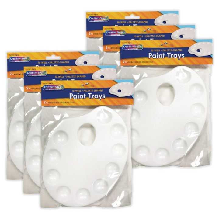 Creativity Street® Palette-Shaped Paint Trays, White, 9" x 6.75", 2 Per Pack, 6 Packs
