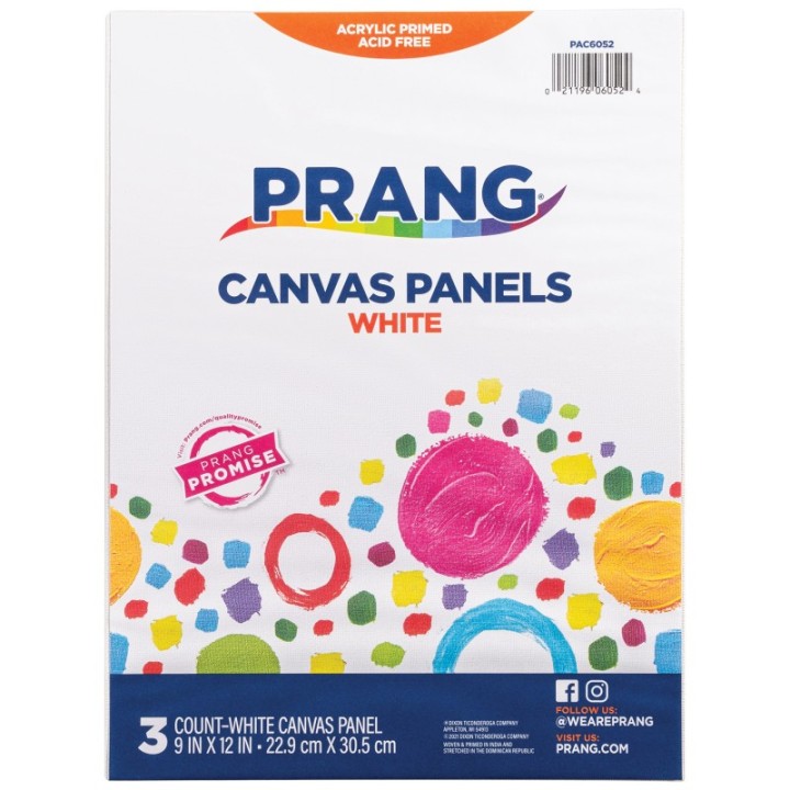 Prang® Canvas Panels, White, 9" x 12", 3 Panels