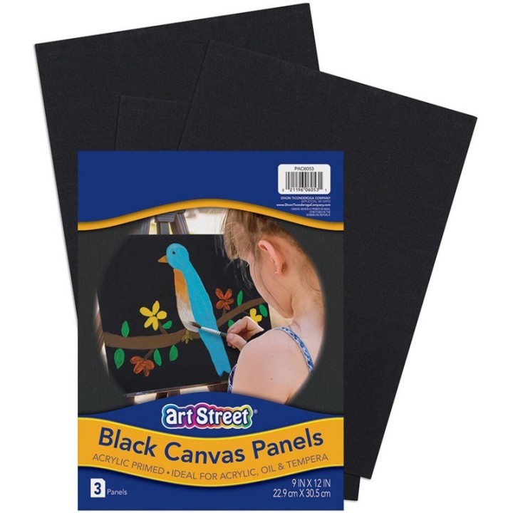 Prang® Canvas Panels, Black, 9" x 12", 3 Panels