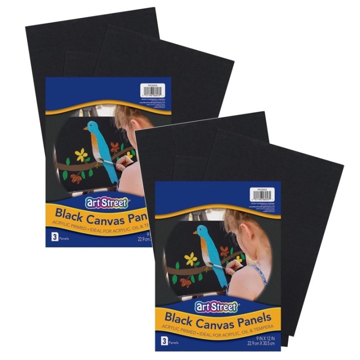 Prang® Canvas Panels, Black, 9" x 12", 3 Per Pack, 2 Packs