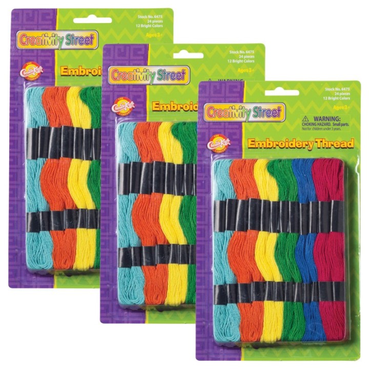 Creativity Street® Embroidery Thread Skeins, 12 Colors, 24 Skeins Per Pack, 3 Packs