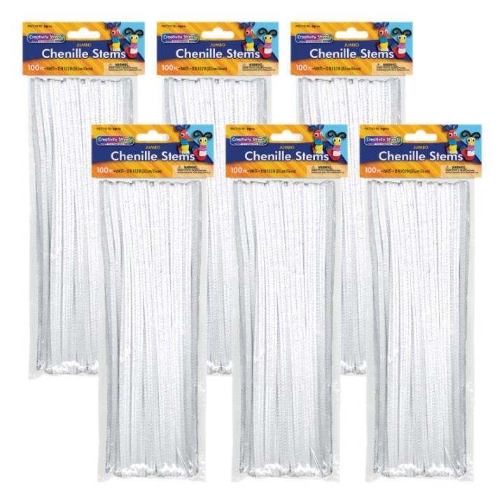 Creativity Street® Jumbo Stems, White, 12" x 6 mm, 100 Per Pack, 6 Packs