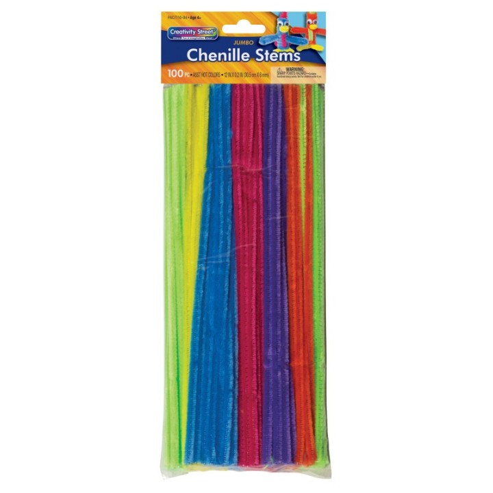 Creativity Street® Jumbo Stems, Hot Assorted Colors, 12" x 6 mm, 100 Pieces