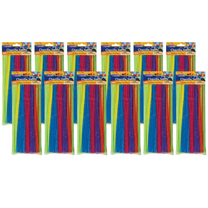Creativity Street® Jumbo Stems, Hot Assorted Colors, 12" x 6 mm, 100 Per Pack, 12 Packs