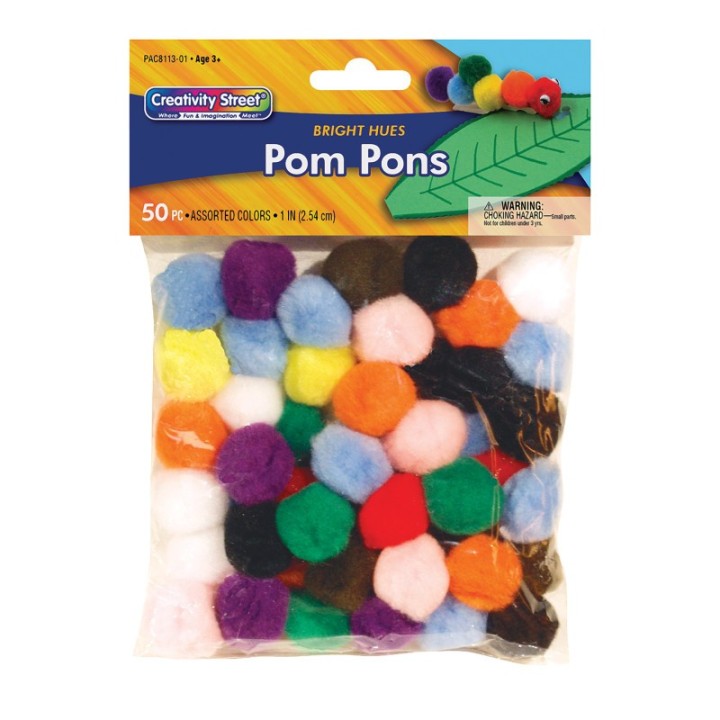 Creativity Street® Pom Pons, Bright Hues, 1", 50 Pieces