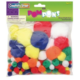 Creativity Street® Pom Pons, Bright Hues, Assorted Sizes, 100 Pieces