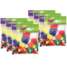 Creativity Street® Pom Pons, Bright Hues, Assorted Sizes, 100 Per Pack, 6 Packs
