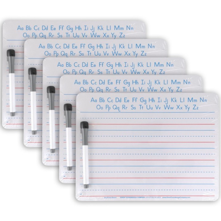 Pacon® Handwriting Whiteboard Dry Erase Set, 2-Sided, Ruled/Plain, with Marker/Eraser, 9" x 12", 5 Sets