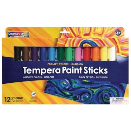 Creativity Street® Glide-On Tempera Paint Sticks, 12 Assorted Primary Colors, 5 grams, 12 Count