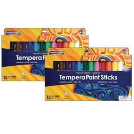 Creativity Street® Glide-On Tempera Paint Sticks, 12 Assorted Primary Colors, 5 grams, 12 Per Pack, 2 Packs