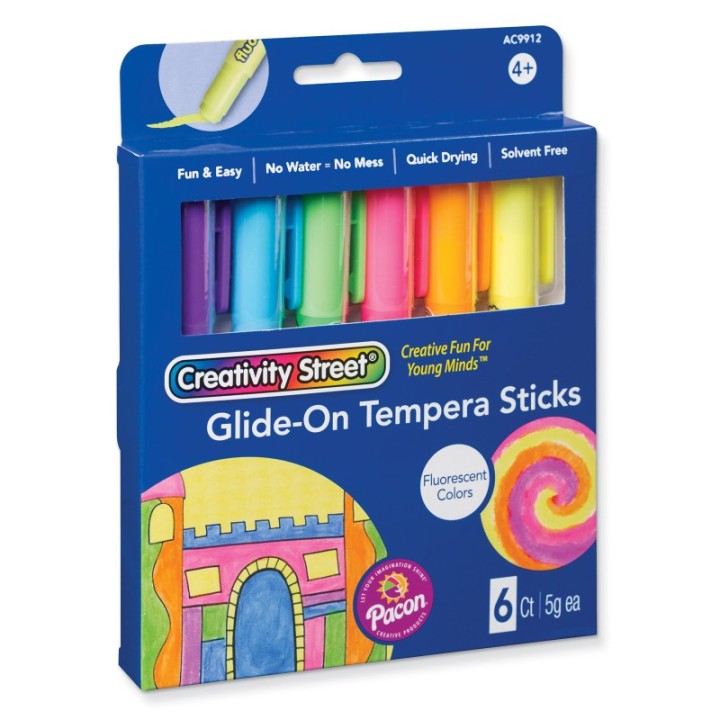 Creativity Street® Glide-On Tempera Paint Sticks, 6 Assorted Fluorescent Colors, 5 grams, 6 Count