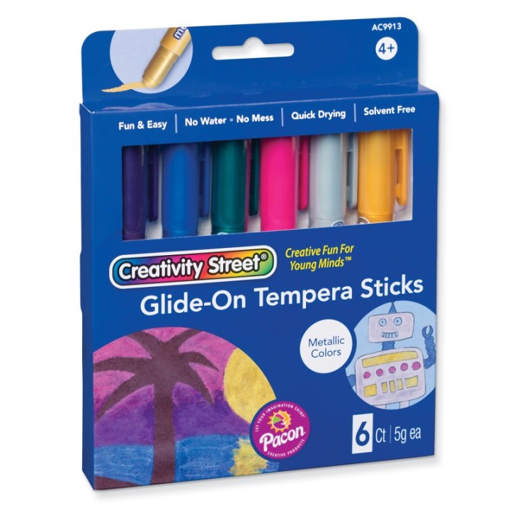 Creativity Street® Glide-On Tempera Paint Sticks, 6 Assorted Metallic Colors, 5 grams, 6 Count