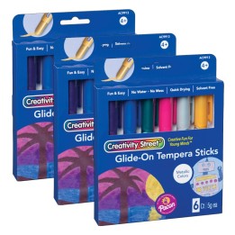 Creativity Street® Glide-On Tempera Paint Sticks, Metallic Colors, 5 grams, 6 Per Pack, 3 Packs