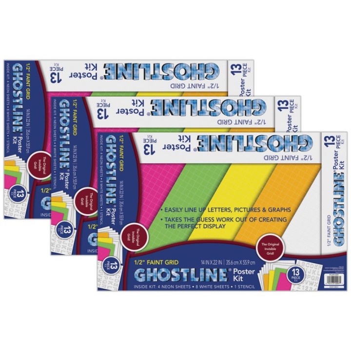 Ghostline® Poster Board Kit, 5 Assorted Colors, 14" x 22", 13 Pieces Per Kit, 3 Kits