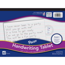 Pacon® Handwriting Tablet, White, 1/2 in x 1/4 in x 1/4 in Ruled Long, 12" x 9", 40 Sheets