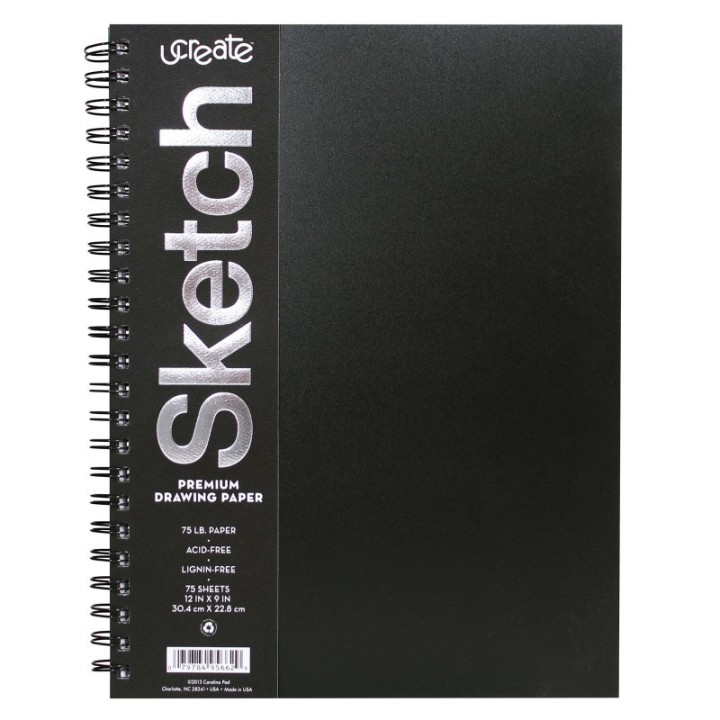 UCreate® Poly Cover Sketch Book, Heavyweight, 12" x 9", 75 Sheets