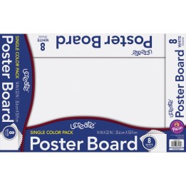 UCreate® Poster Board, White, 14" x 22", 8 Sheets/Pack, Carton of 24 Packs
