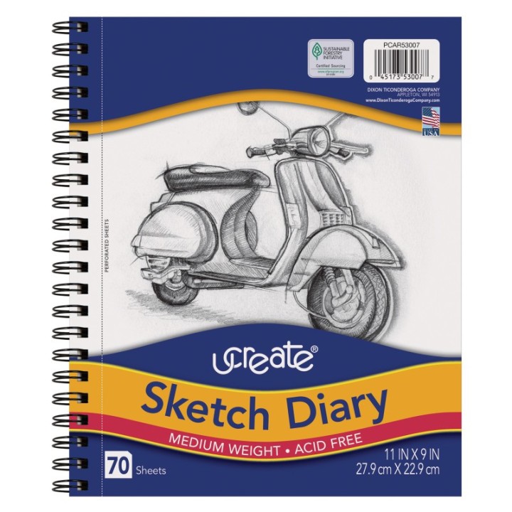 UCreate® Sketch Diary, Medium Weight, 11" x 9", 70 Sheets