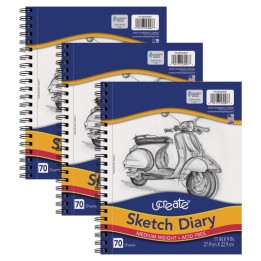 UCreate® Sketch Diary, Medium Weight, 11" x 9", 70 Sheets, Pack of 3