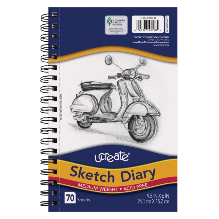 UCreate® Sketch Diary, Medium Weight, 9-1/2" x 6", 70 Sheets