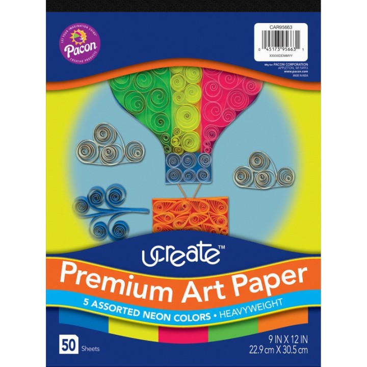 UCreate® Premium Neon Art Paper Pad, 5 Assorted Colors, 9" x 12", 50 Sheets