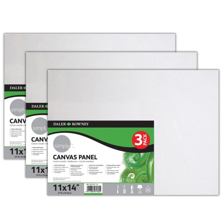 Daler-Rowney Simply White Canvas Panels Set, 11" x 14", 3 Per Pack, 3 Packs